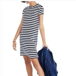 Madewell Womens Striped Crew Neck Velvet Short Sleeve Dress Navy White Size M‎